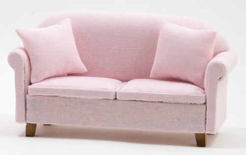 Dollhouse miniature SOFA WITH PILLOWS, PINK